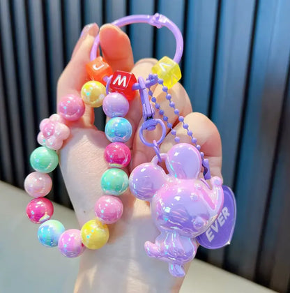 Color beaded Acrylic keychains Couple Bag KeyChains Electroplated Mouse