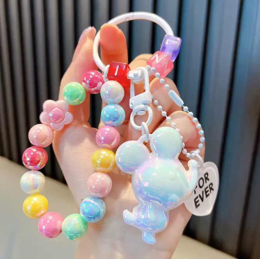 Color beaded Acrylic keychains Couple Bag KeyChains Electroplated Mouse