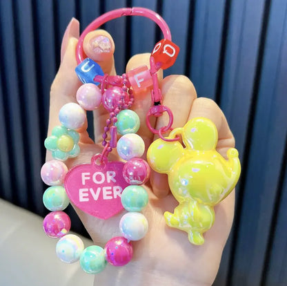 Color beaded Acrylic keychains Couple Bag KeyChains Electroplated Mouse