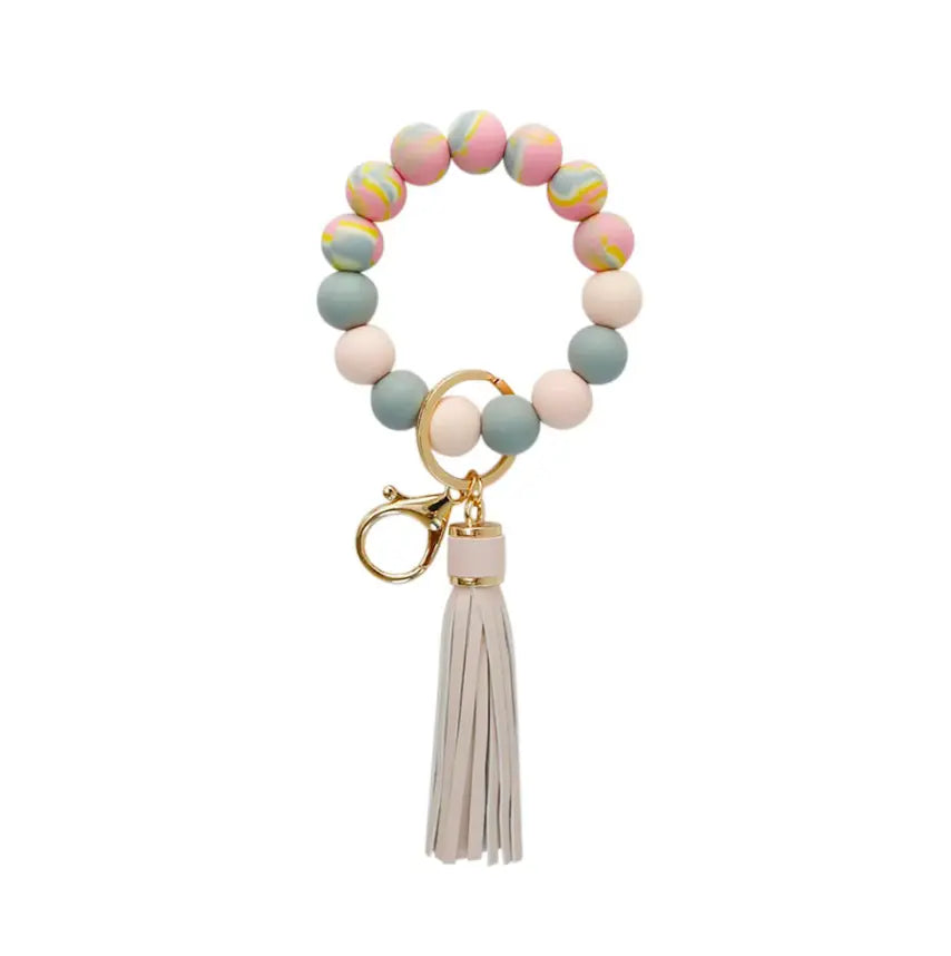 Newest Designs Silicone Key Ring Durable, Stylish & Lightweight Key Holder Leather Tassel Wristlet Bangle Bracelet Keychain