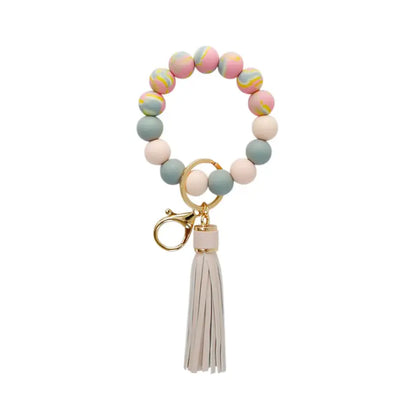 Newest Designs Silicone Key Ring Durable, Stylish & Lightweight Key Holder Leather Tassel Wristlet Bangle Bracelet Keychain