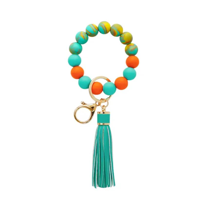 Newest Designs Silicone Key Ring Durable, Stylish & Lightweight Key Holder Leather Tassel Wristlet Bangle Bracelet Keychain