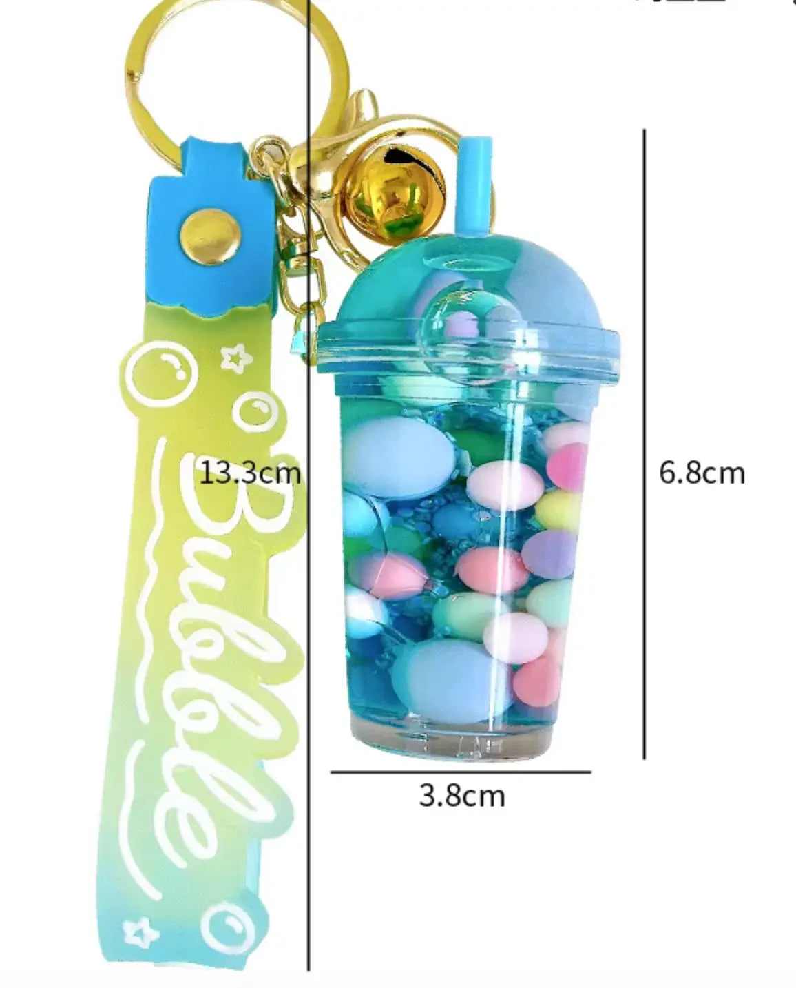 Colorful Boba Milk Tea Liquid Keychains Cute Floating Bubble for Car Pendant Bag Acrylic
