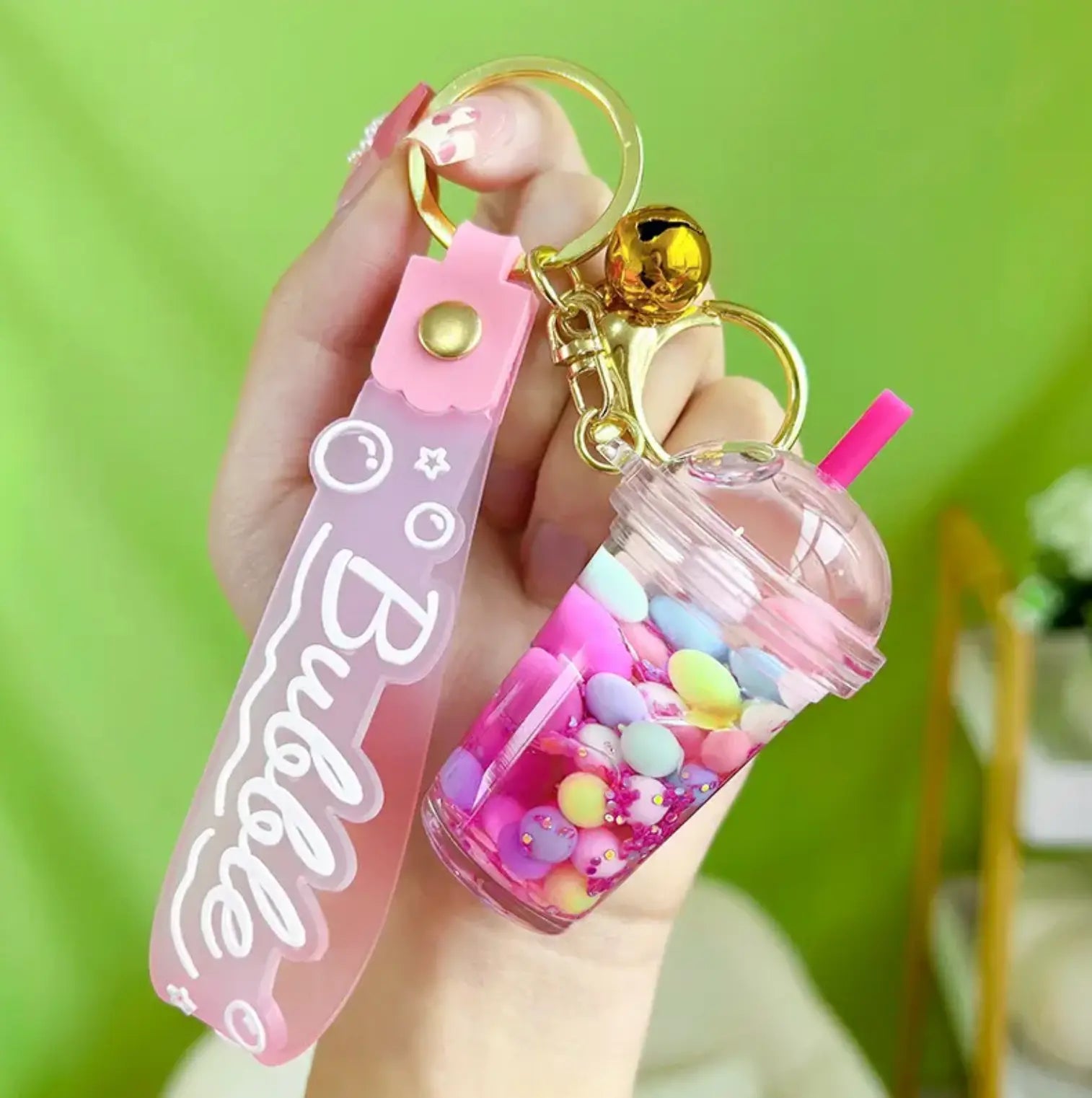 Colorful Boba Milk Tea Liquid Keychains Cute Floating Bubble for Car Pendant Bag Acrylic