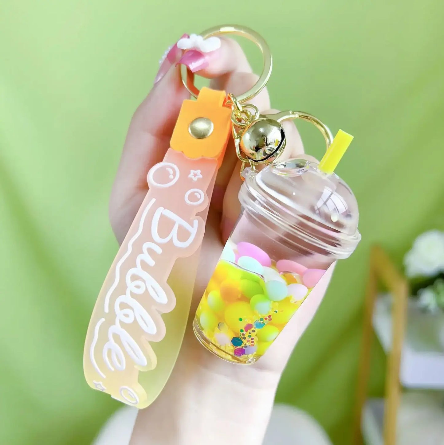 Colorful Boba Milk Tea Liquid Keychains Cute Floating Bubble for Car Pendant Bag Acrylic