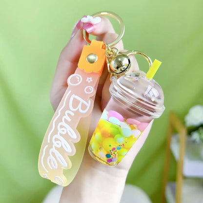 Colorful Boba Milk Tea Liquid Keychains Cute Floating Bubble for Car Pendant Bag Acrylic