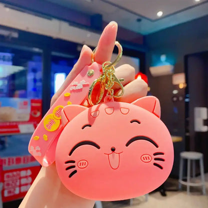 Maneki Neko Cat Silicone Bag Charm Mini Cash Bags Headphones Kawaii