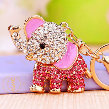 New Elephant Keychains Animal Colorful Opal Rhinestone Crystal Lucky Charm