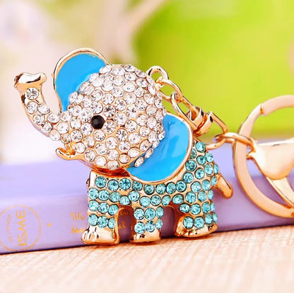 New Elephant Keychains Animal Colorful Opal Rhinestone Crystal Lucky Charm