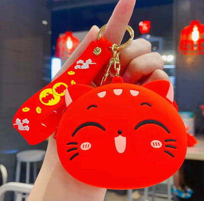 New Fendiz cat keychain Mini Kawaii Maneki Neko Keychain Wallet Coin Purse Keychain
