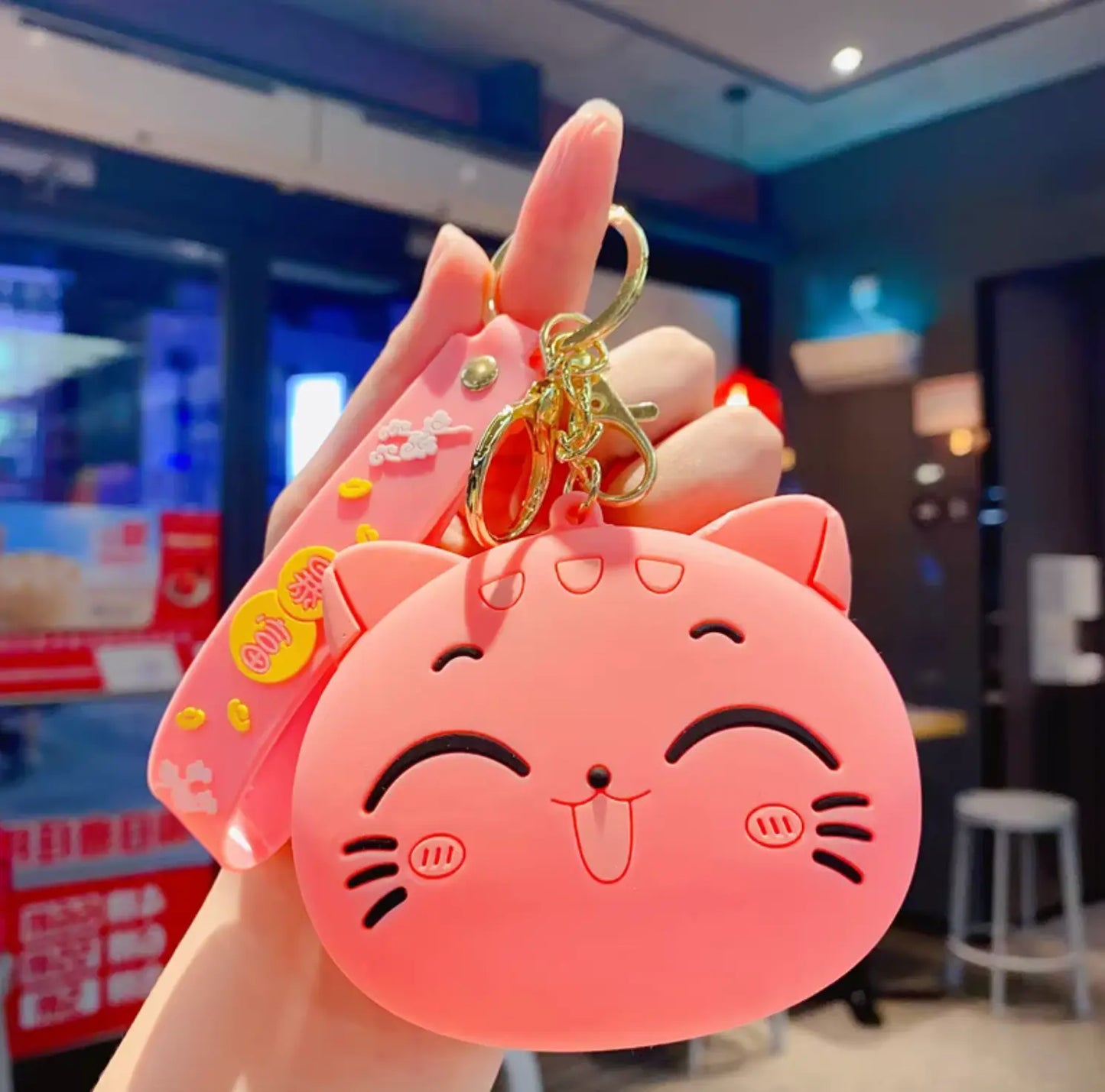 New Fendiz cat keychain Mini Kawaii Maneki Neko Keychain Wallet Coin Purse Keychain