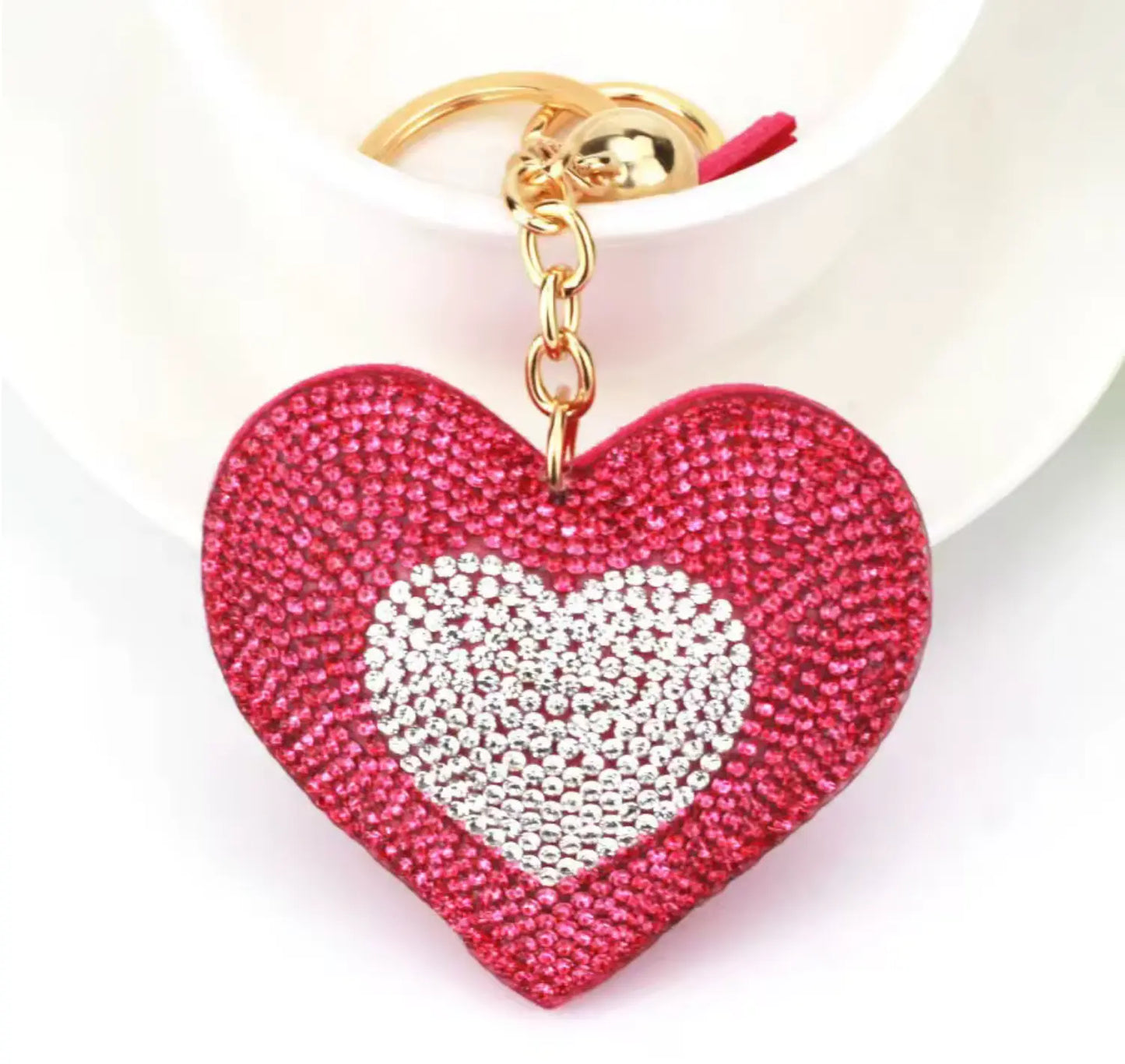 New Fendiz Fashionable two-color heart-shaped tassel rhinestone keychain