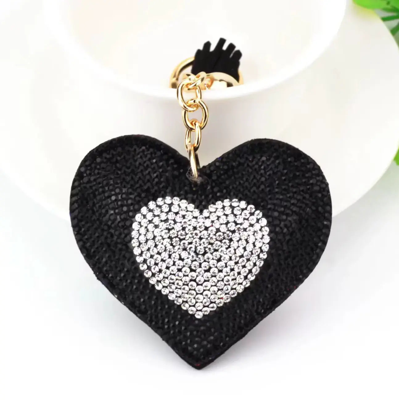 New Fendiz Fashionable two-color heart-shaped tassel rhinestone keychain