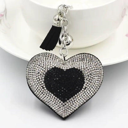 New Fendiz Fashionable two-color heart-shaped tassel rhinestone keychain
