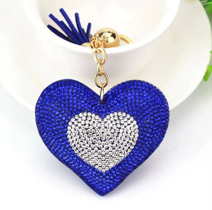 New Fendiz Fashionable two-color heart-shaped tassel rhinestone keychain