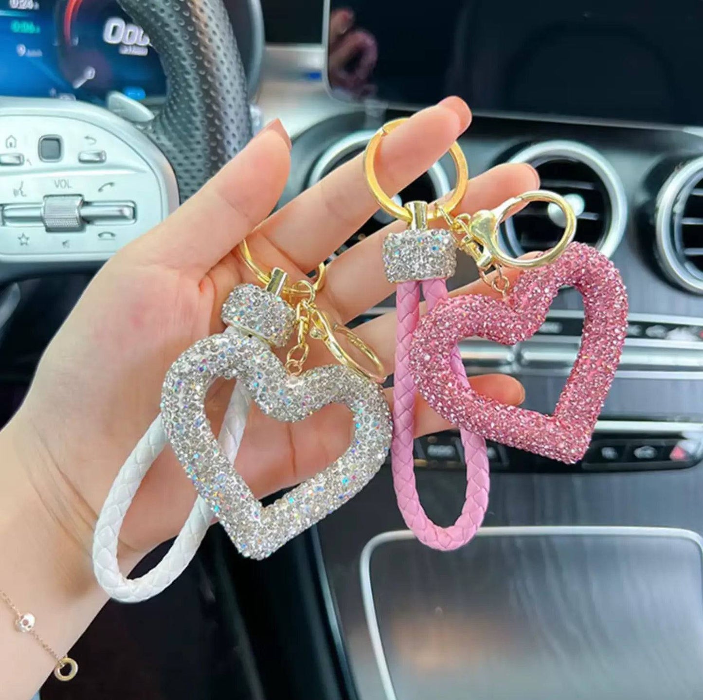 New Rhinestones Heart Keychains Pendant Accessories Cute Diamond Bling