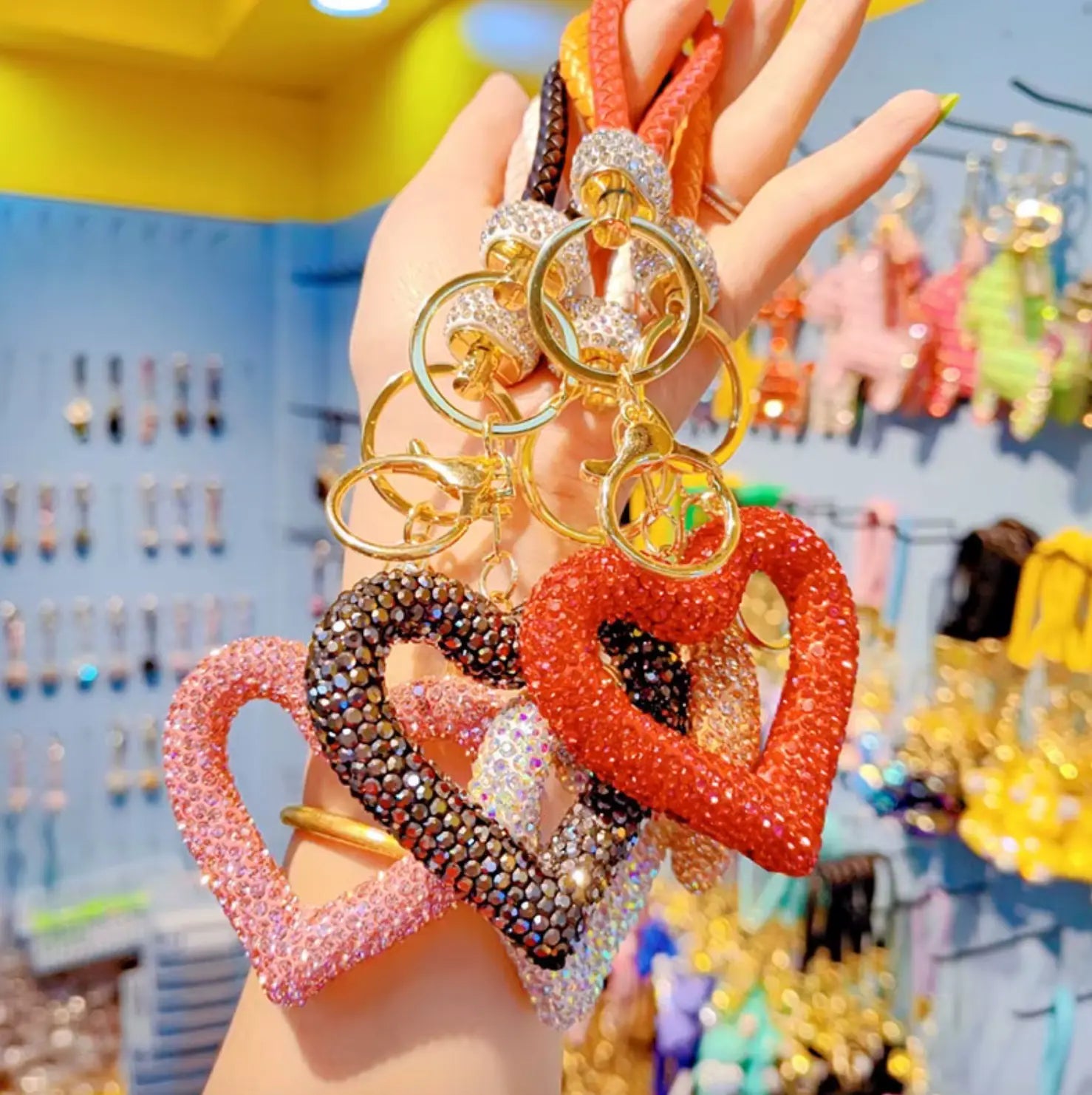 New Rhinestones Heart Keychains Pendant Accessories Cute Diamond Bling