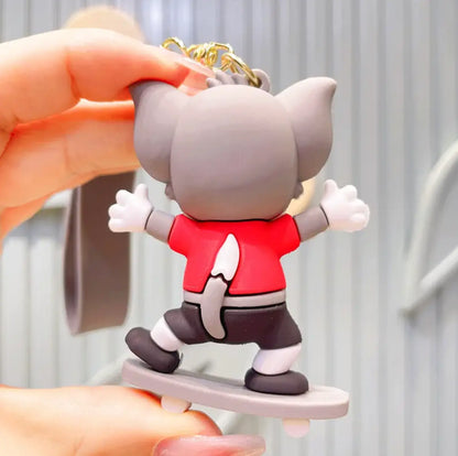 Cat and Mouse Skateboard Keychains Metal Alloy Light Pendant Car Bag Accessories