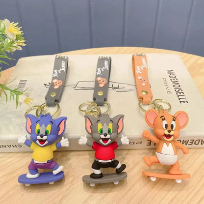 Cat and Mouse Skateboard Keychains Metal Alloy Light Pendant Car Bag Accessories