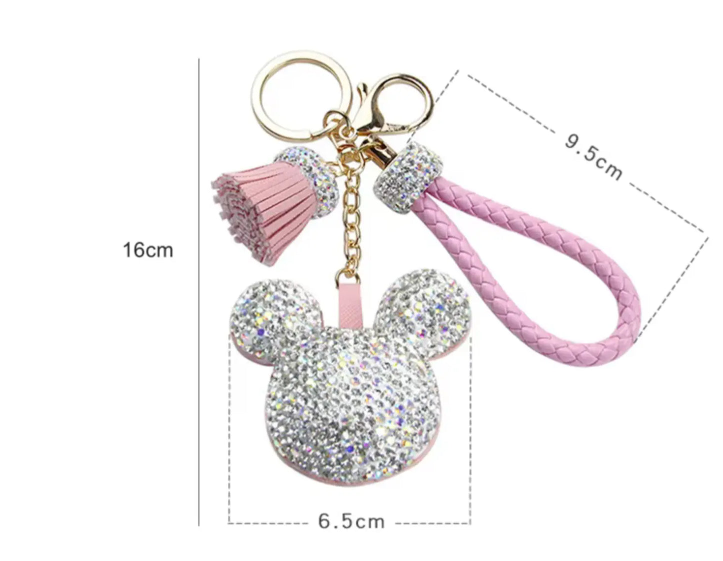 Rhinestones Girls Tassel Bag Charms Diamond Car PU Leather Cat, Dog, Heart Design Keychains