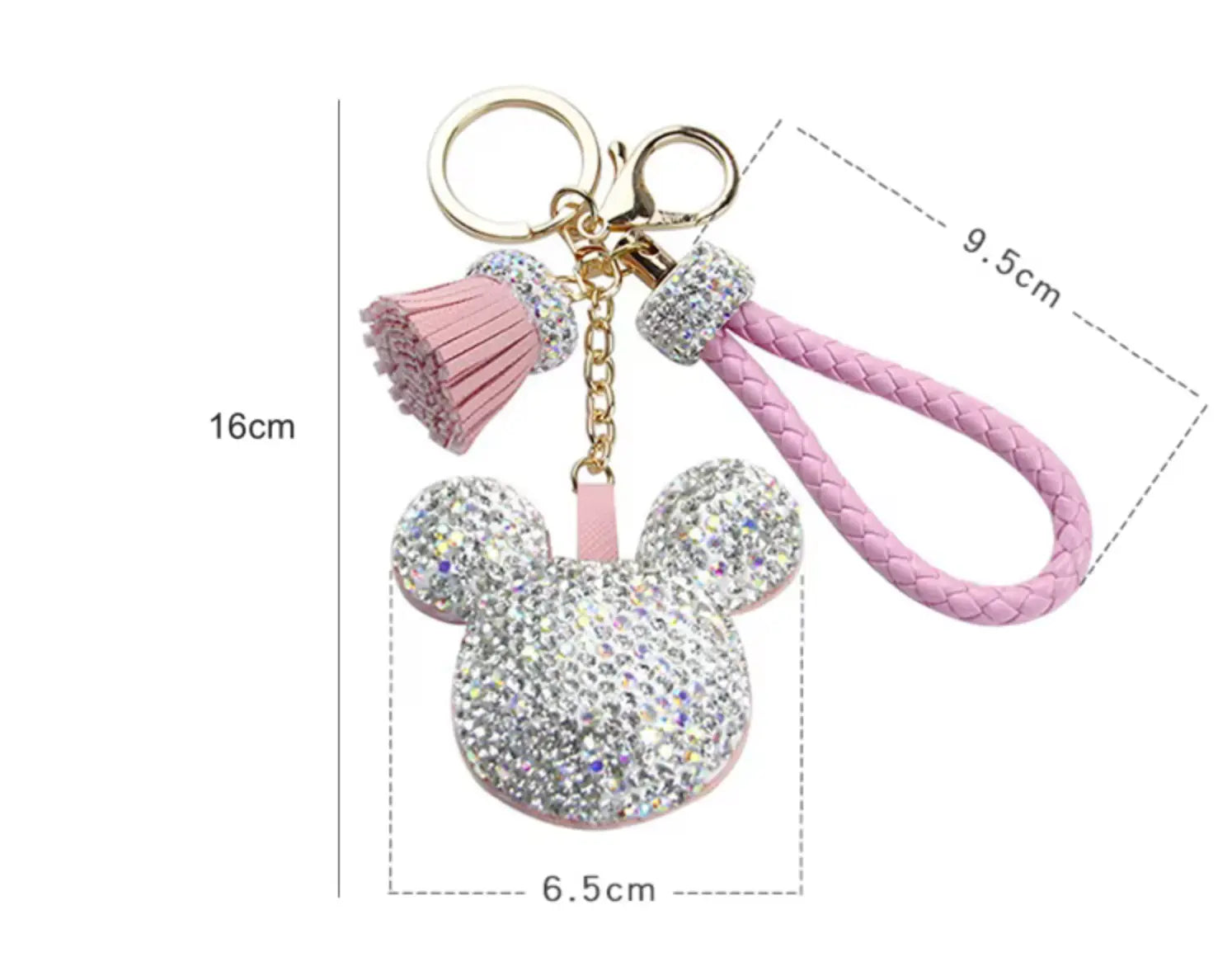 Rhinestones Girls Tassel Bag Charms Diamond Car PU Leather Cat, Dog, Heart Design Keychains