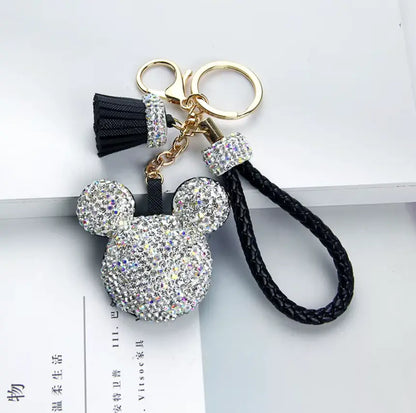 Rhinestones Girls Tassel Bag Charms Diamond Car PU Leather Cat, Dog, Heart Design Keychains