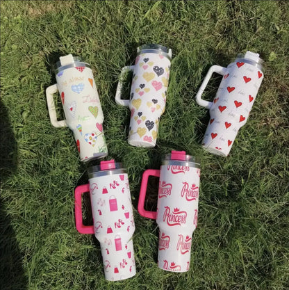 New 40 oz Tumbler with Handle and Straw, Tumbler with Lid and Straw, Insulated Stainless Steel