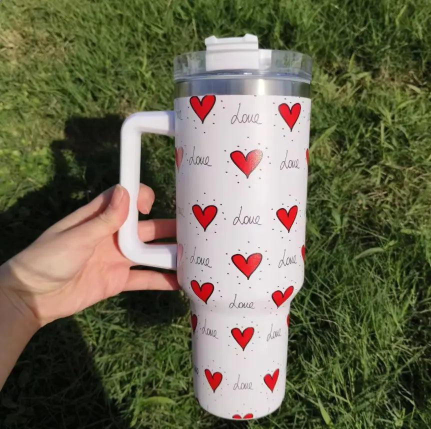 New 40 oz Tumbler with Handle and Straw, Tumbler with Lid and Straw, Insulated Stainless Steel