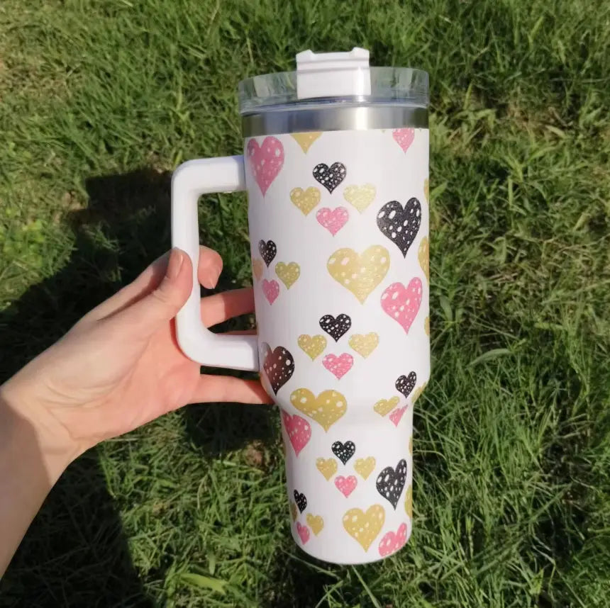 New 40 oz Tumbler with Handle and Straw, Tumbler with Lid and Straw, Insulated Stainless Steel