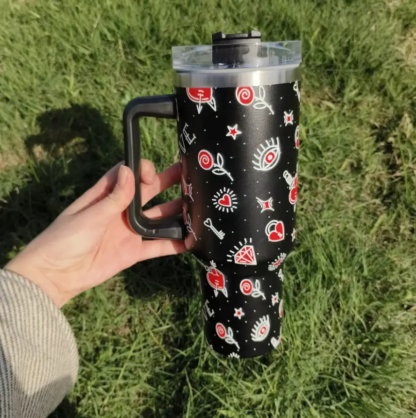 New 40 oz Tumbler with Handle and Straw, Tumbler with Lid and Straw, Insulated Stainless Steel