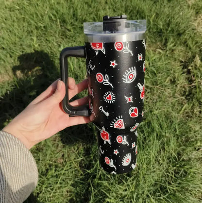 New 40 oz Tumbler with Handle and Straw, Tumbler with Lid and Straw, Insulated Stainless Steel