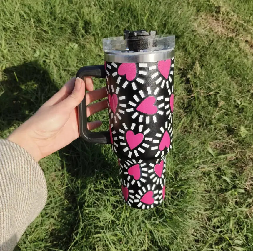 New 40 oz Tumbler with Handle and Straw, Tumbler with Lid and Straw, Insulated Stainless Steel