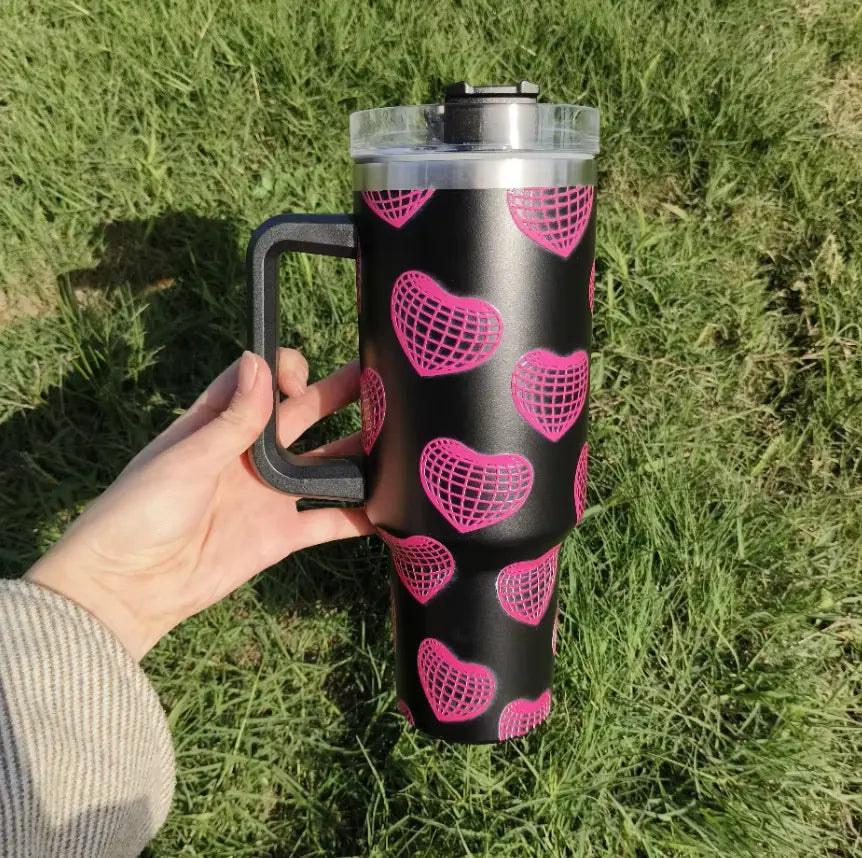 New 40 oz Tumbler with Handle and Straw, Tumbler with Lid and Straw, Insulated Stainless Steel