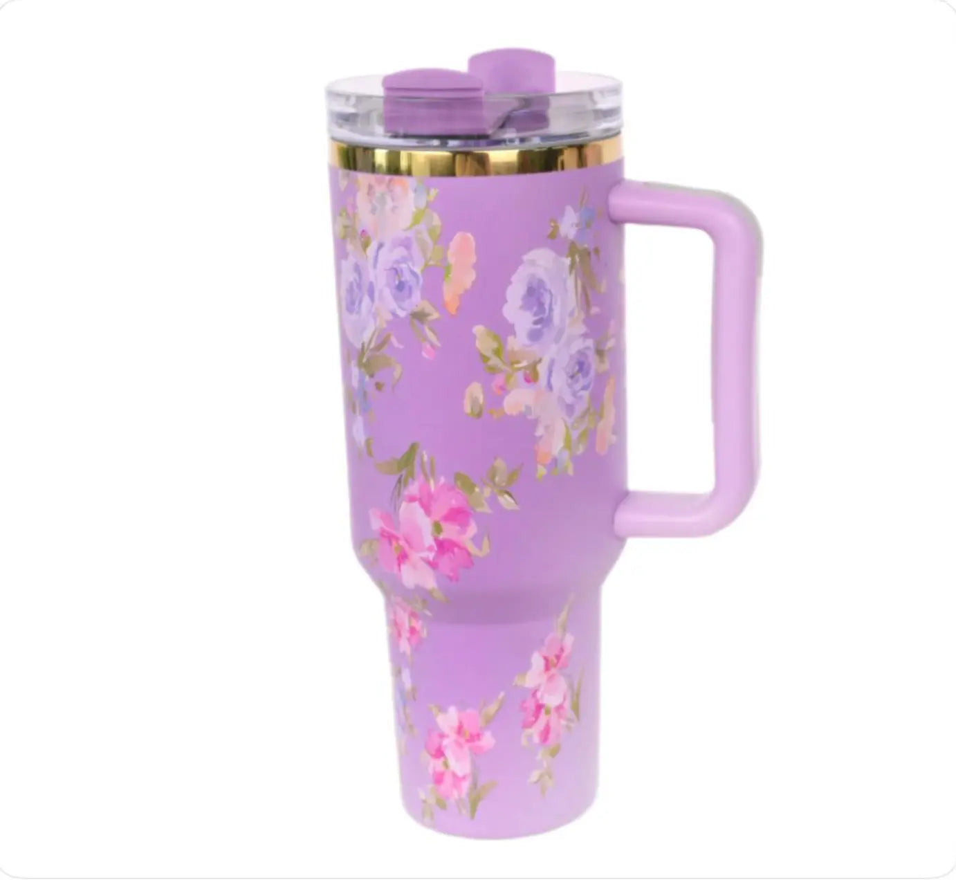 New Gold Plating Design Stainless Steel Floral Mug Cup 40oz Flower Tumbler with Straw