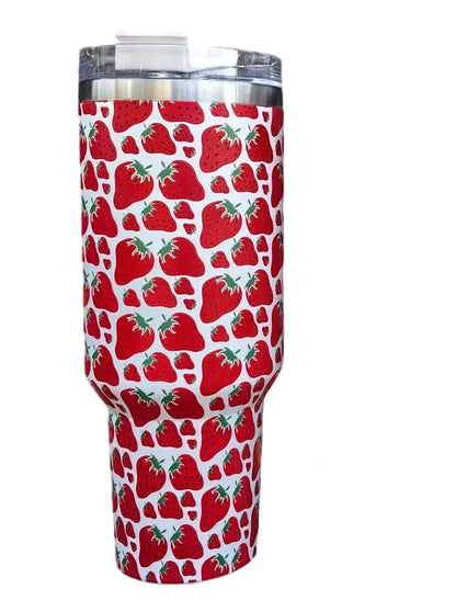 40 OZ Strawberry Tumbler with Handle - Fendiz