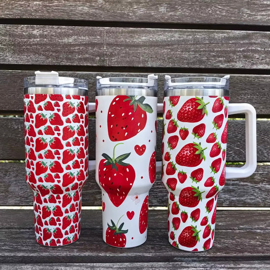 40 OZ Strawberry Tumbler with Handle - Fendiz