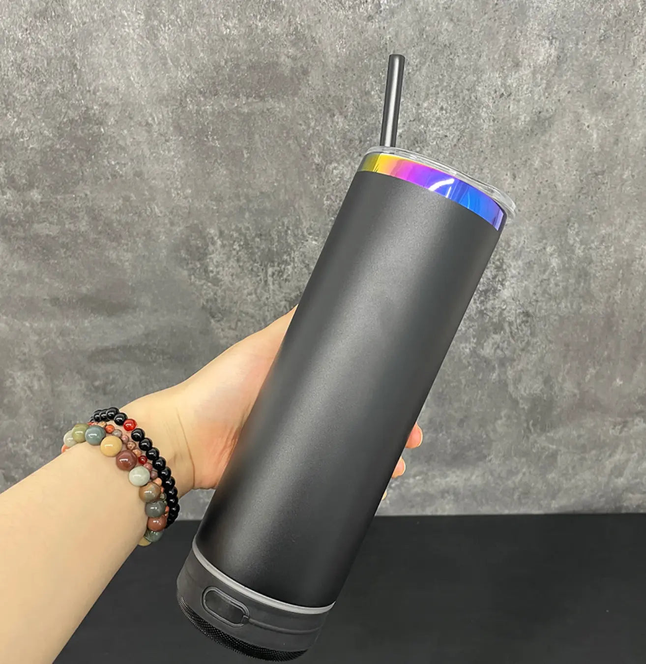 New Fendiz Music Speaker Mug Tumbler with Straw and Lid, 20oz Sublimation Skinny Stainless Steel Double Wall Tumbler