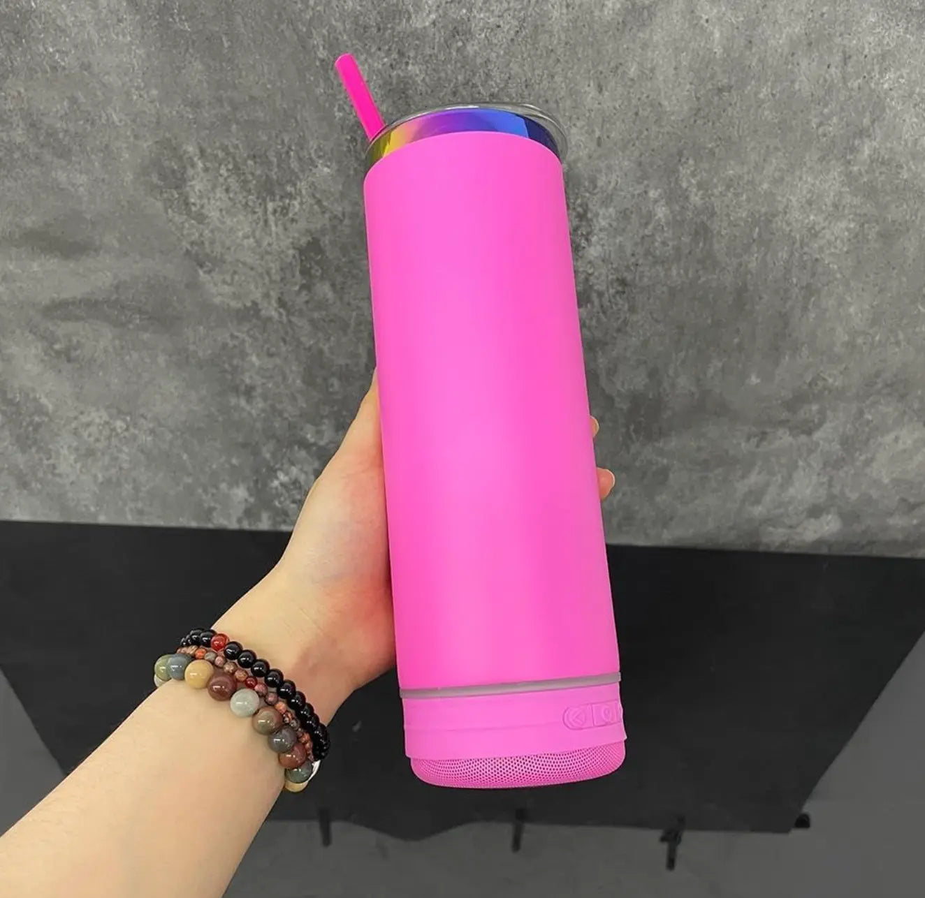 New Fendiz Music Speaker Mug Tumbler with Straw and Lid, 20oz Sublimation Skinny Stainless Steel Double Wall Tumbler