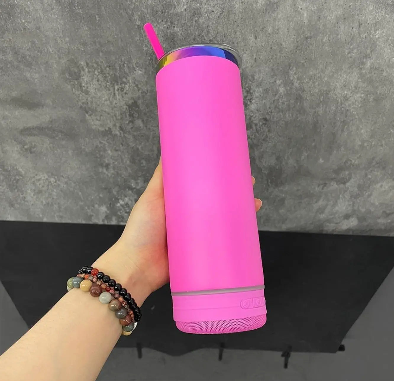 New Fendiz Music Speaker Mug Tumbler with Straw and Lid, 20oz Sublimation Skinny Stainless Steel Double Wall Tumbler