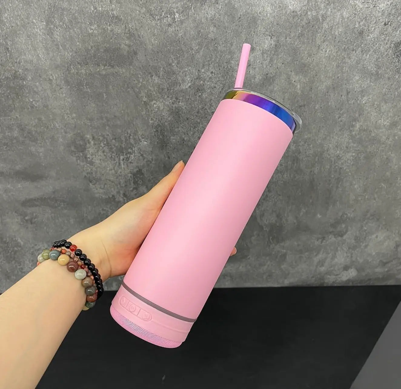 New Fendiz Music Speaker Mug Tumbler with Straw and Lid, 20oz Sublimation Skinny Stainless Steel Double Wall Tumbler