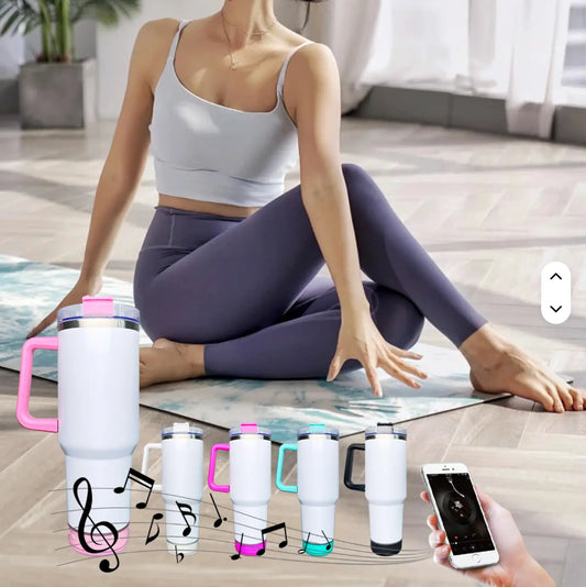 New Fendiz Tumbler Sublimation Double 40 Oz Bluetooth with 5W Stereo Speaker, LED Light Base, Vacuum Insulated