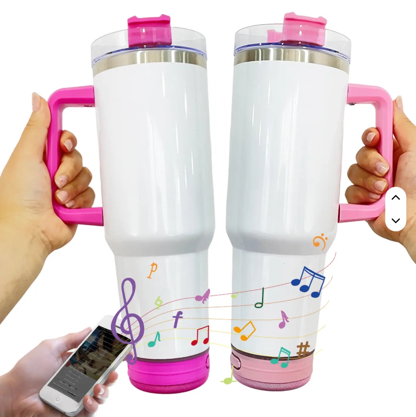 New Fendiz Tumbler Sublimation Double 40 Oz Bluetooth with 5W Stereo Speaker, LED Light Base, Vacuum Insulated