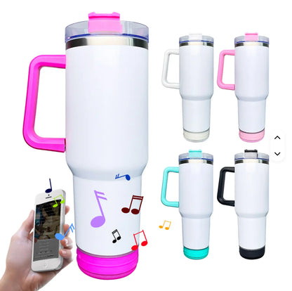 New Fendiz Tumbler Sublimation Double 40 Oz Bluetooth with 5W Stereo Speaker, LED Light Base, Vacuum Insulated