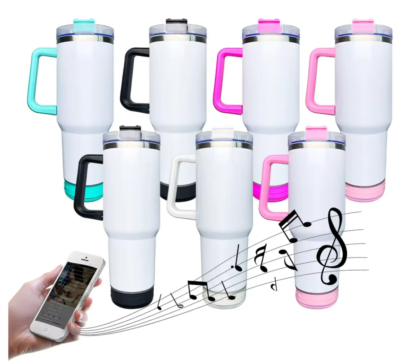 New Fendiz Tumbler Sublimation Double 40 Oz Bluetooth with 5W Stereo Speaker, LED Light Base, Vacuum Insulated
