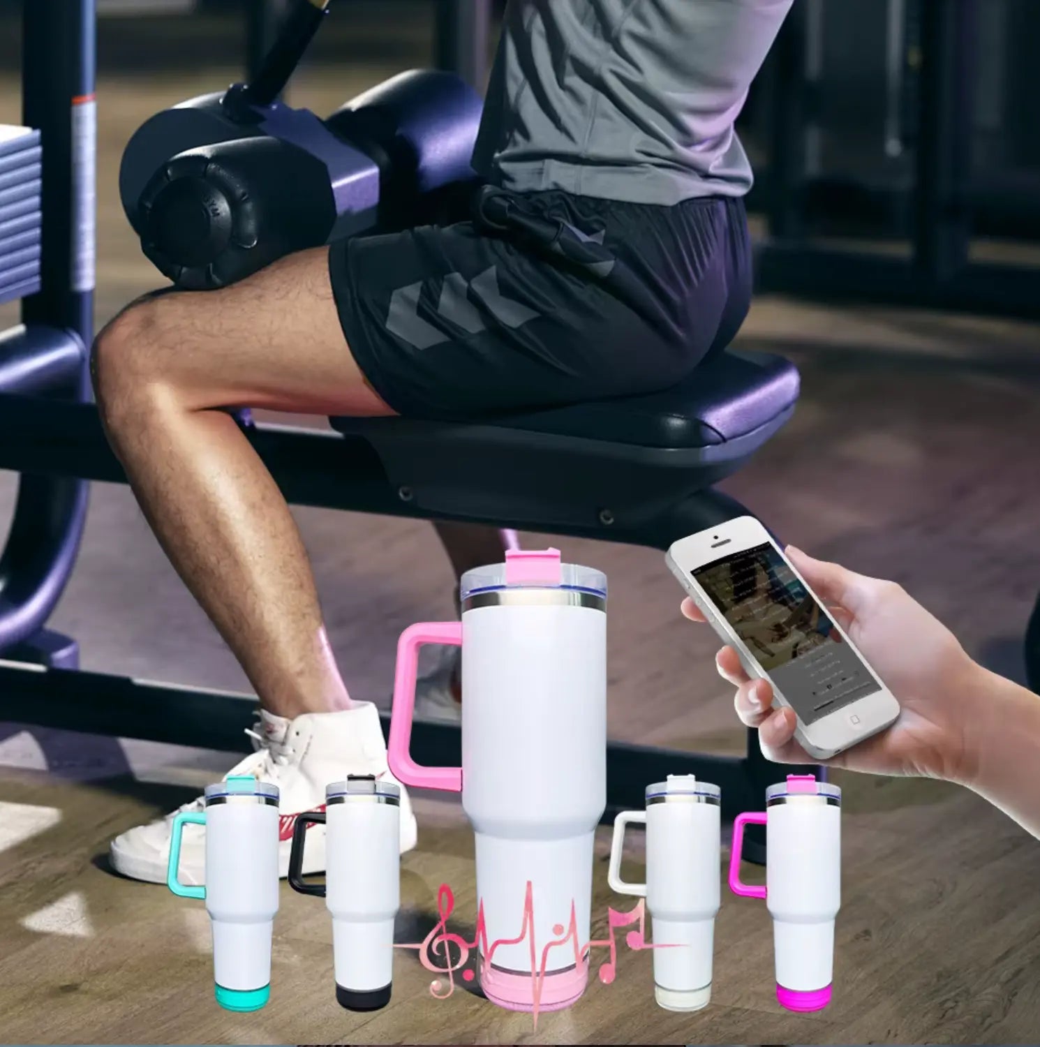 New Fendiz Tumbler Sublimation Double 40 Oz Bluetooth with 5W Stereo Speaker, LED Light Base, Vacuum Insulated