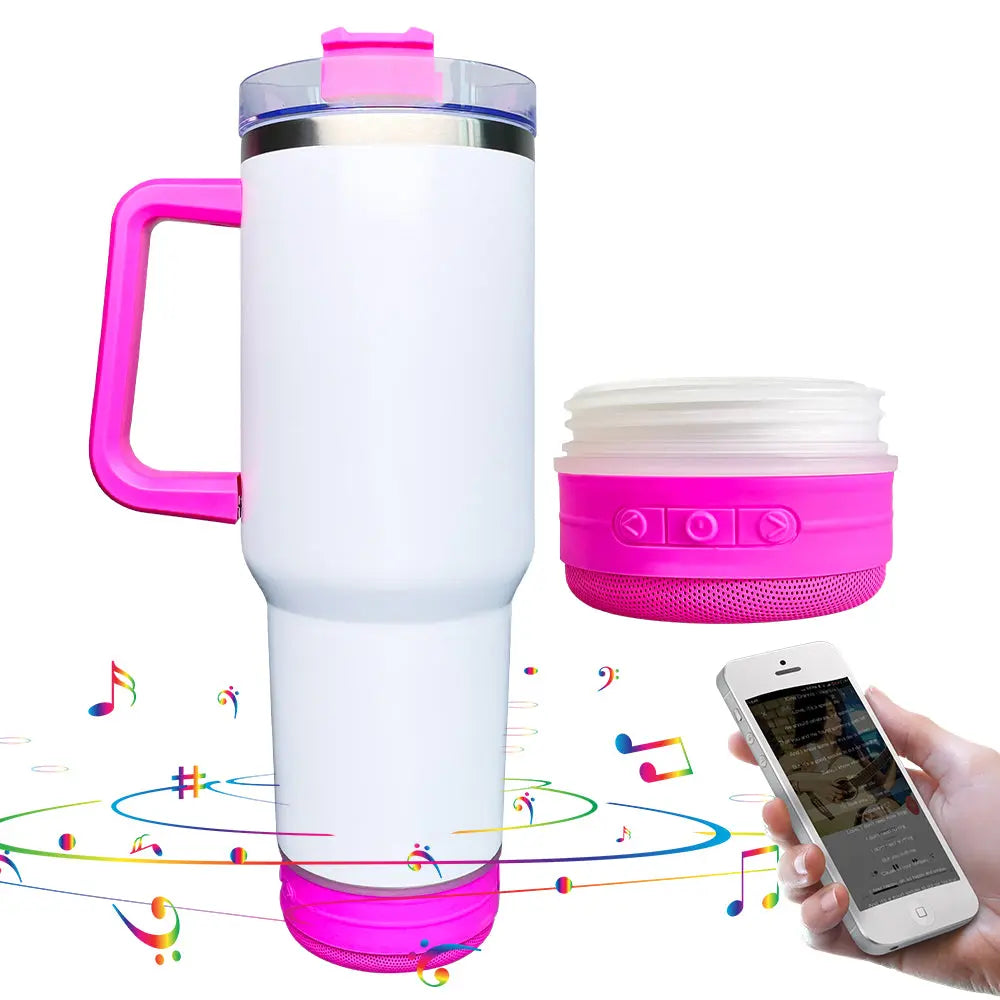 New Fendiz Tumbler Sublimation Double 40 Oz Bluetooth with 5W Stereo Speaker, LED Light Base, Vacuum Insulated