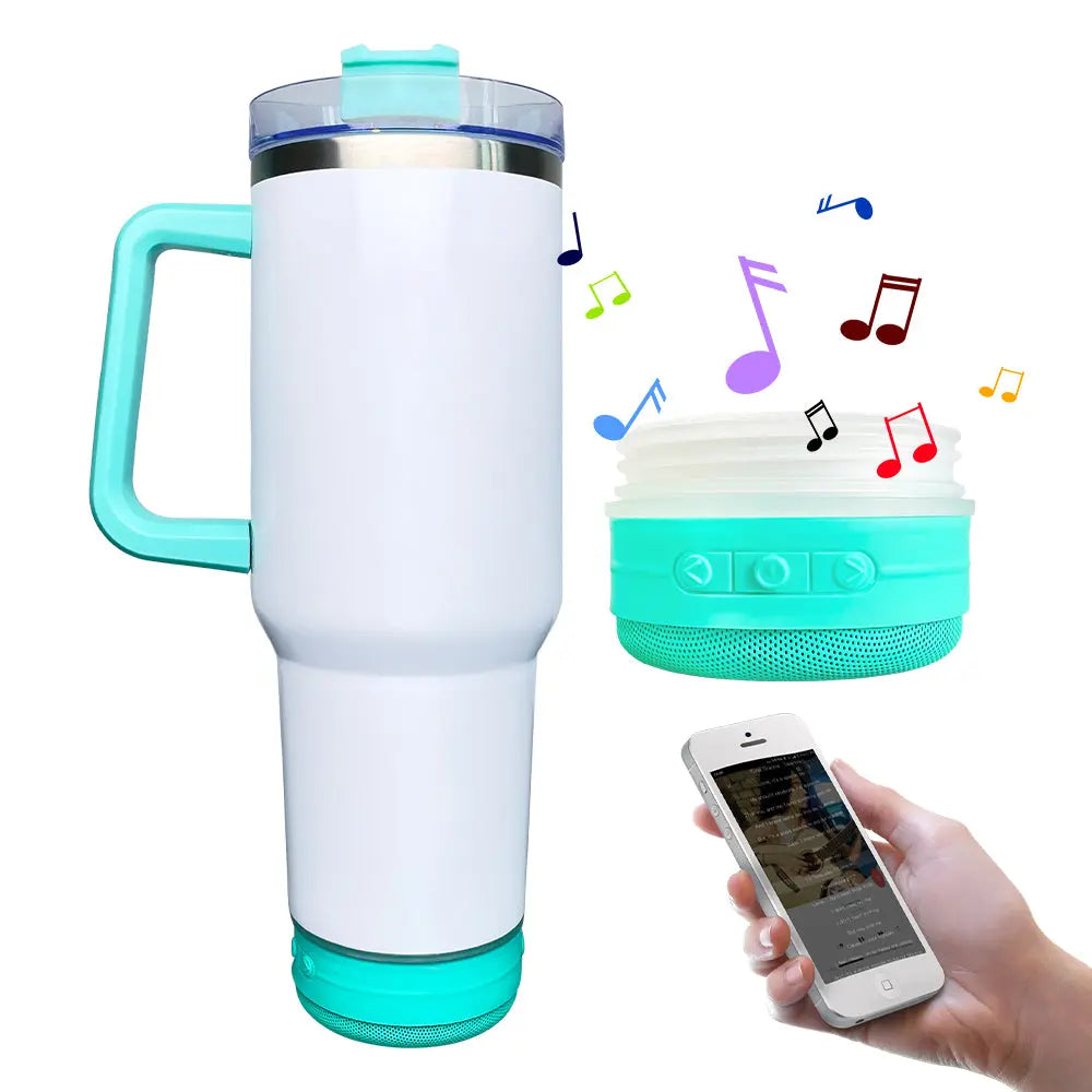 New Fendiz Tumbler Sublimation Double 40 Oz Bluetooth with 5W Stereo Speaker, LED Light Base, Vacuum Insulated