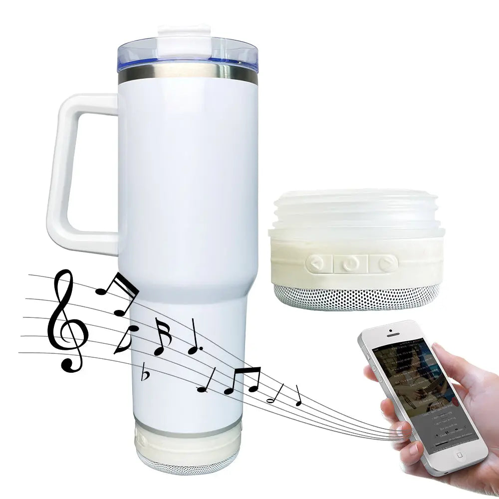 New Fendiz Tumbler Sublimation Double 40 Oz Bluetooth with 5W Stereo Speaker, LED Light Base, Vacuum Insulated