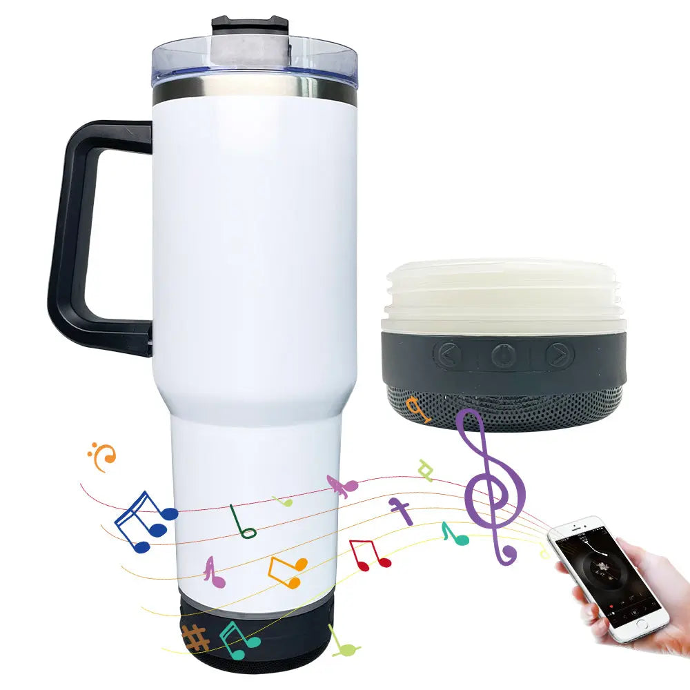 New Fendiz Tumbler Sublimation Double 40 Oz Bluetooth with 5W Stereo Speaker, LED Light Base, Vacuum Insulated
