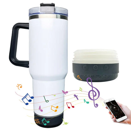 New Fendiz Tumbler Sublimation Double 40 Oz Bluetooth with 5W Stereo Speaker, LED Light Base, Vacuum Insulated